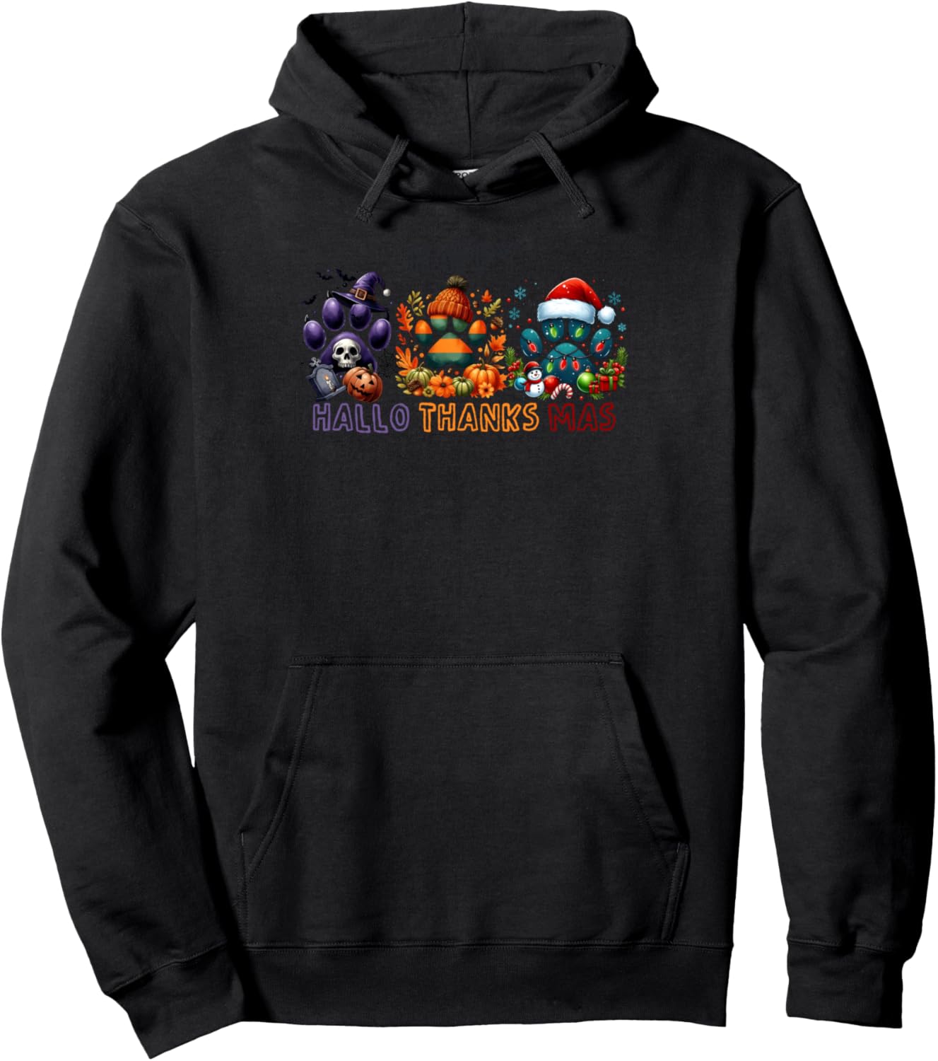 halloween thanksgiving christmas happy hallothanksmas dogs Pullover Hoodie