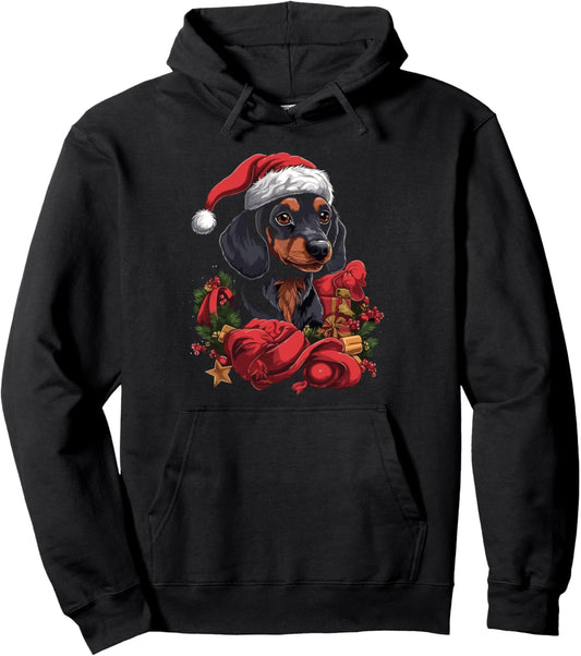 Christmas Dachshund Dogs Santa Hat Pet Weenie Dog Xmas Pullover Hoodie