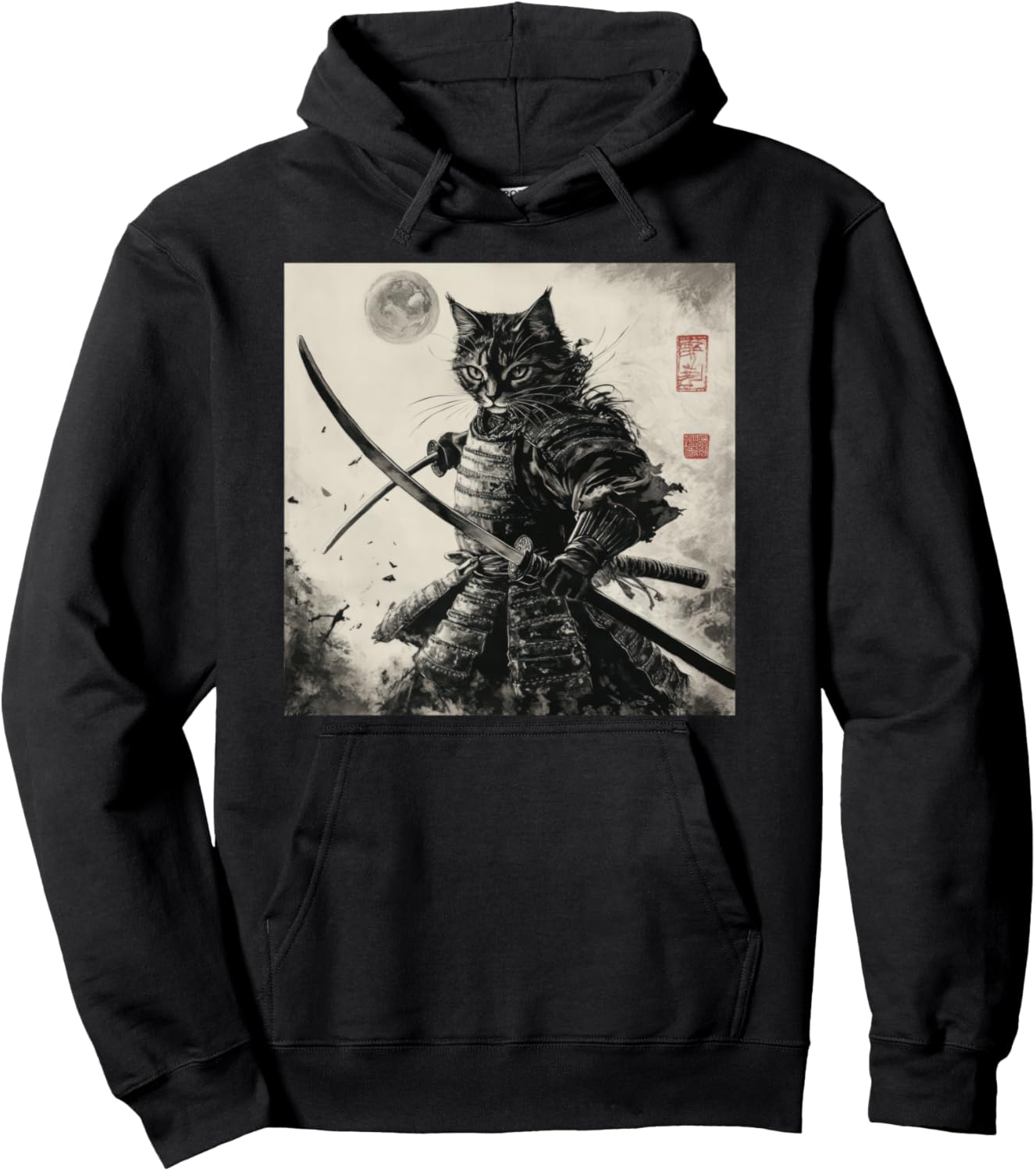 Funny Cat Japanese Samurai Ukiyo-E Art Pullover Hoodie