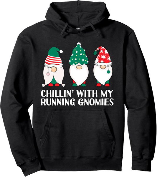Chilling With My Running Gnomies Runner Funny Gnome Pun Xmas Pullover Hoodie