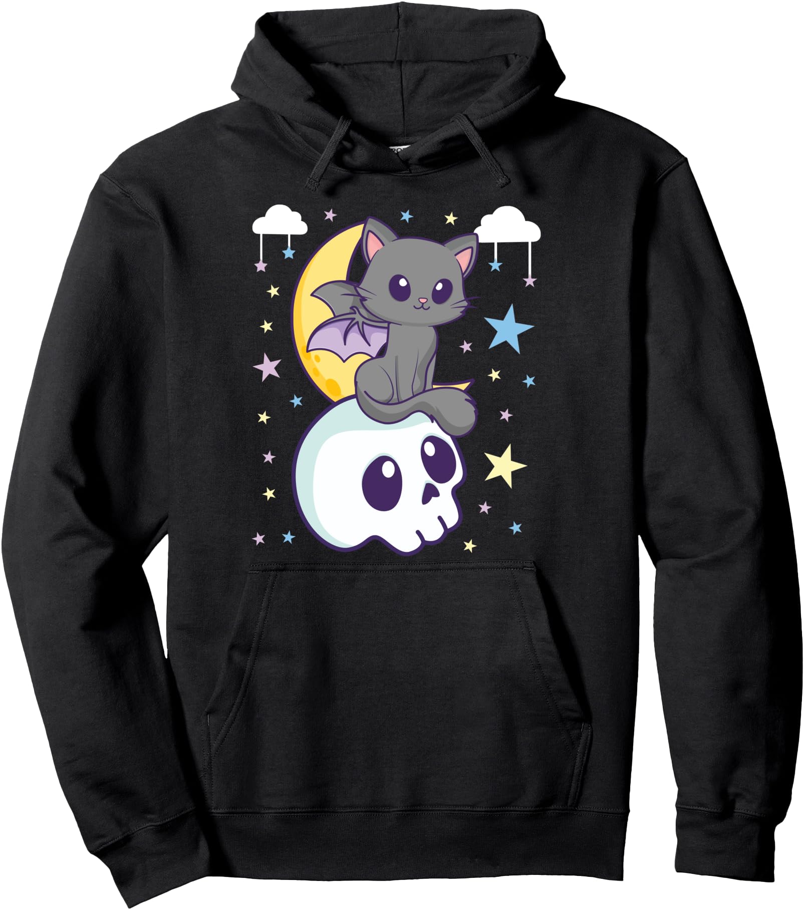 Pastel Goth Cat Skull Halloween Black Cat Funny Anime Cat Pullover Hoodie