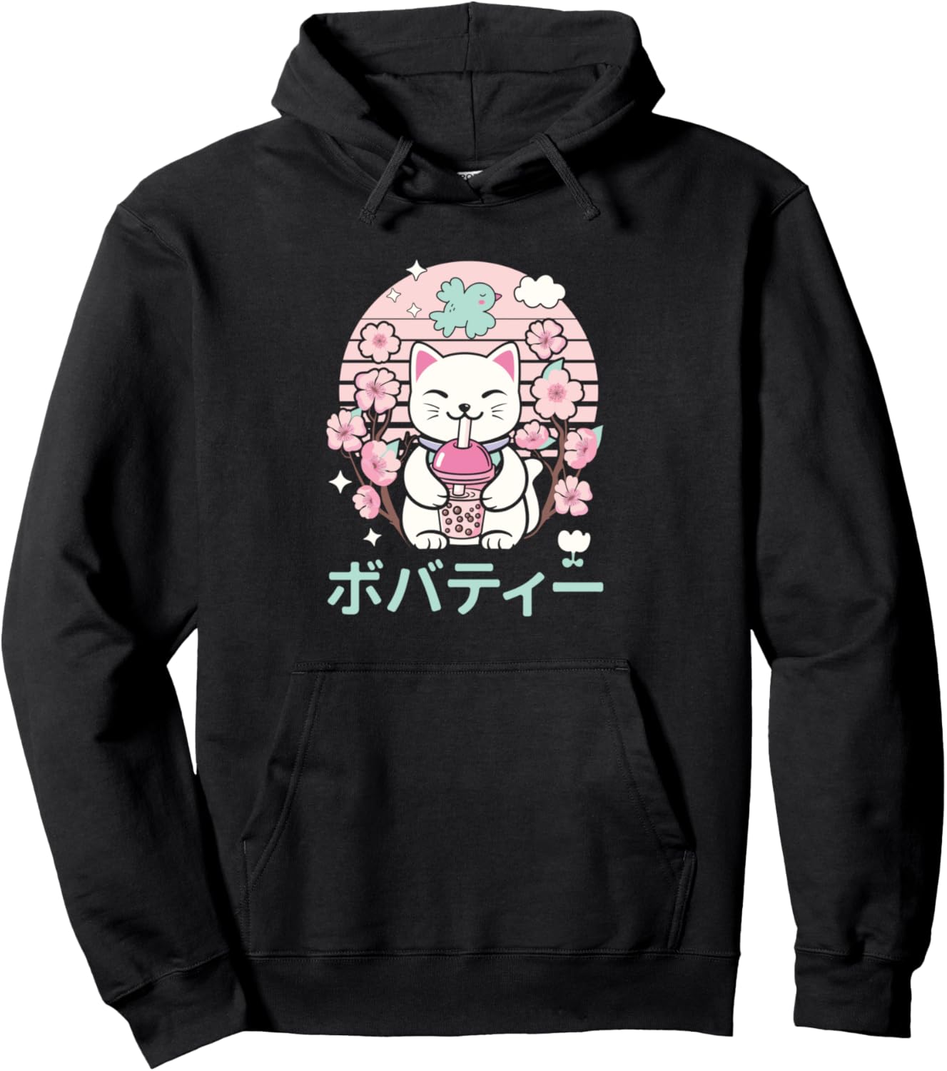 Funny boba tea Japanese Chinese white cat anime Pullover Hoodie