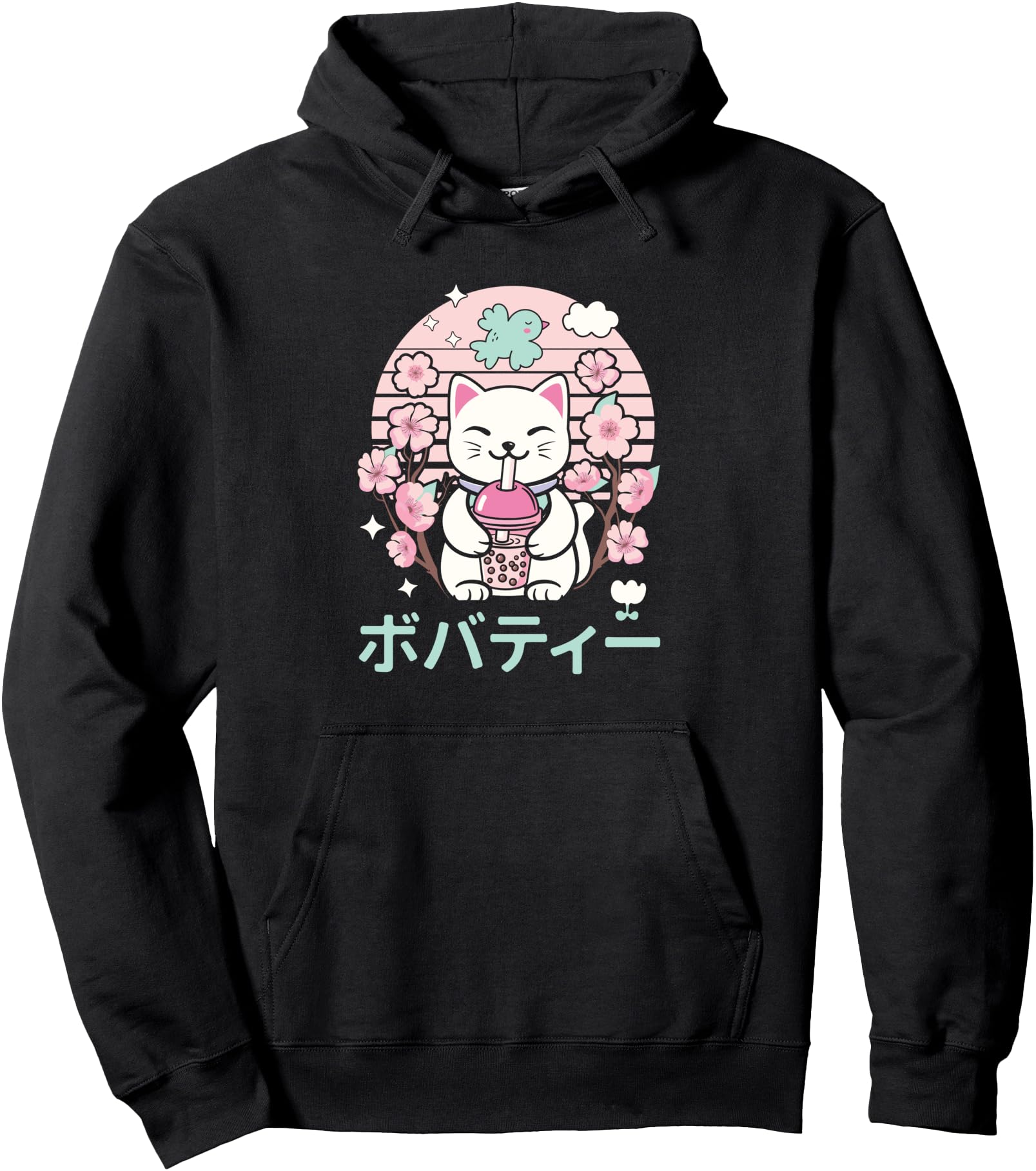 Funny boba tea Japanese Chinese white cat anime Pullover Hoodie
