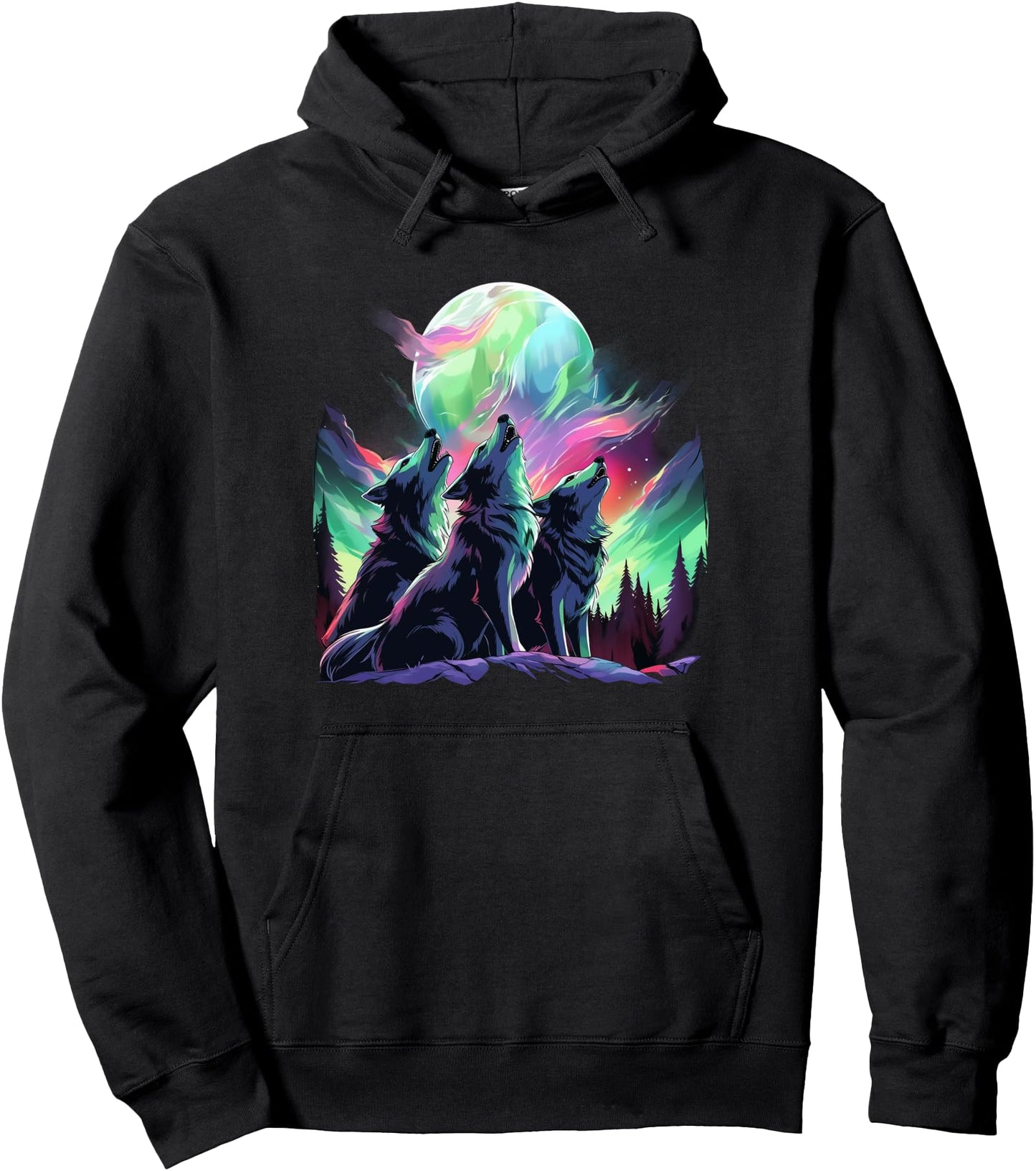 Three Wolves Howling at the Moon Wolf Lover Graphic Anime Pullover Hoodie