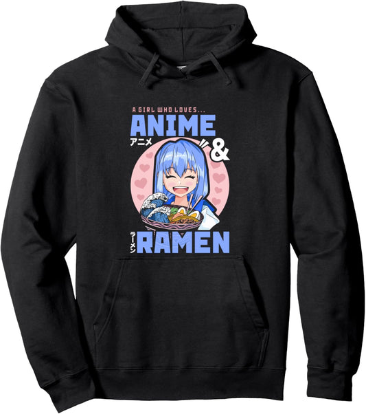 A Girl Who Loves Anime & Ramen Teenage Girl Anime Merch Pullover Hoodie