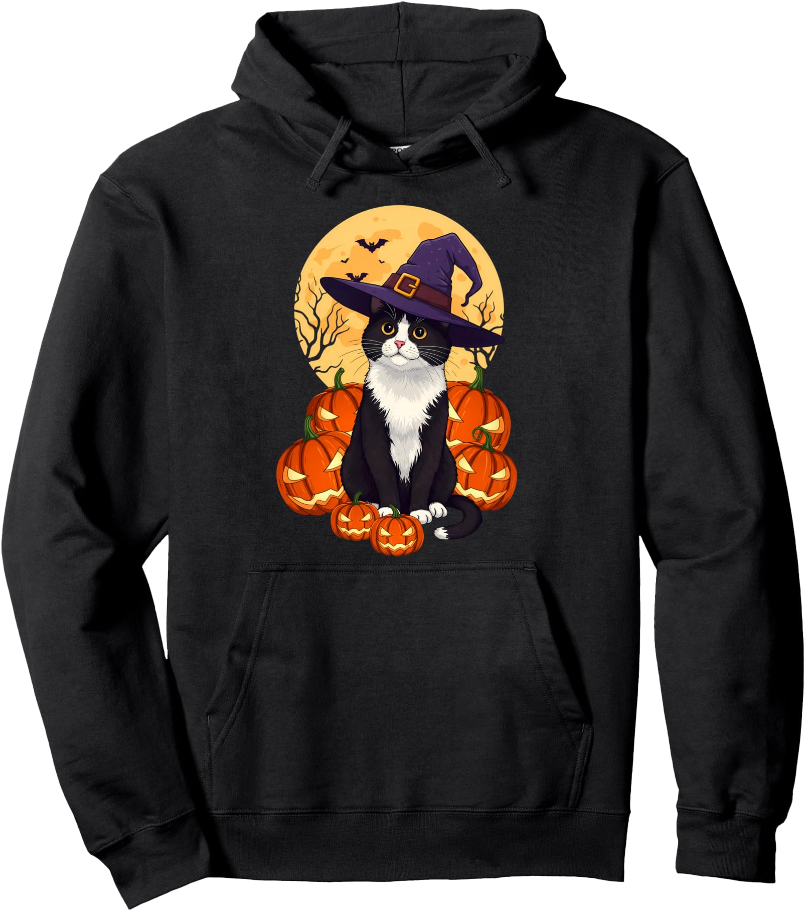 Retro Black Cat Halloween Pumpkin Costume For Men Women Pullover Hoodie