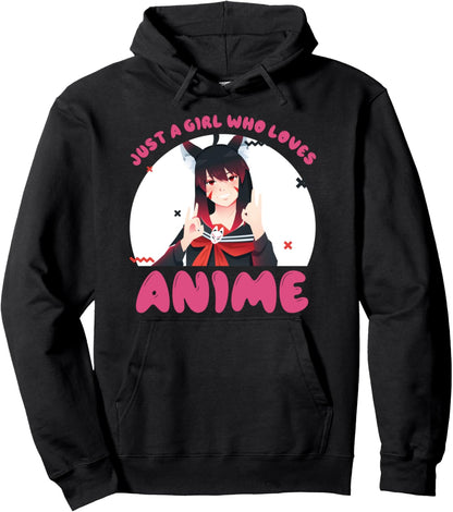 Cute Anime Girls Shirt | Kitsune Fox Girl Who Loves Anime Pullover Hoodie