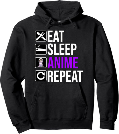 Anime Lover Funny - Eat Sleep Anime Repeat Pullover Hoodie