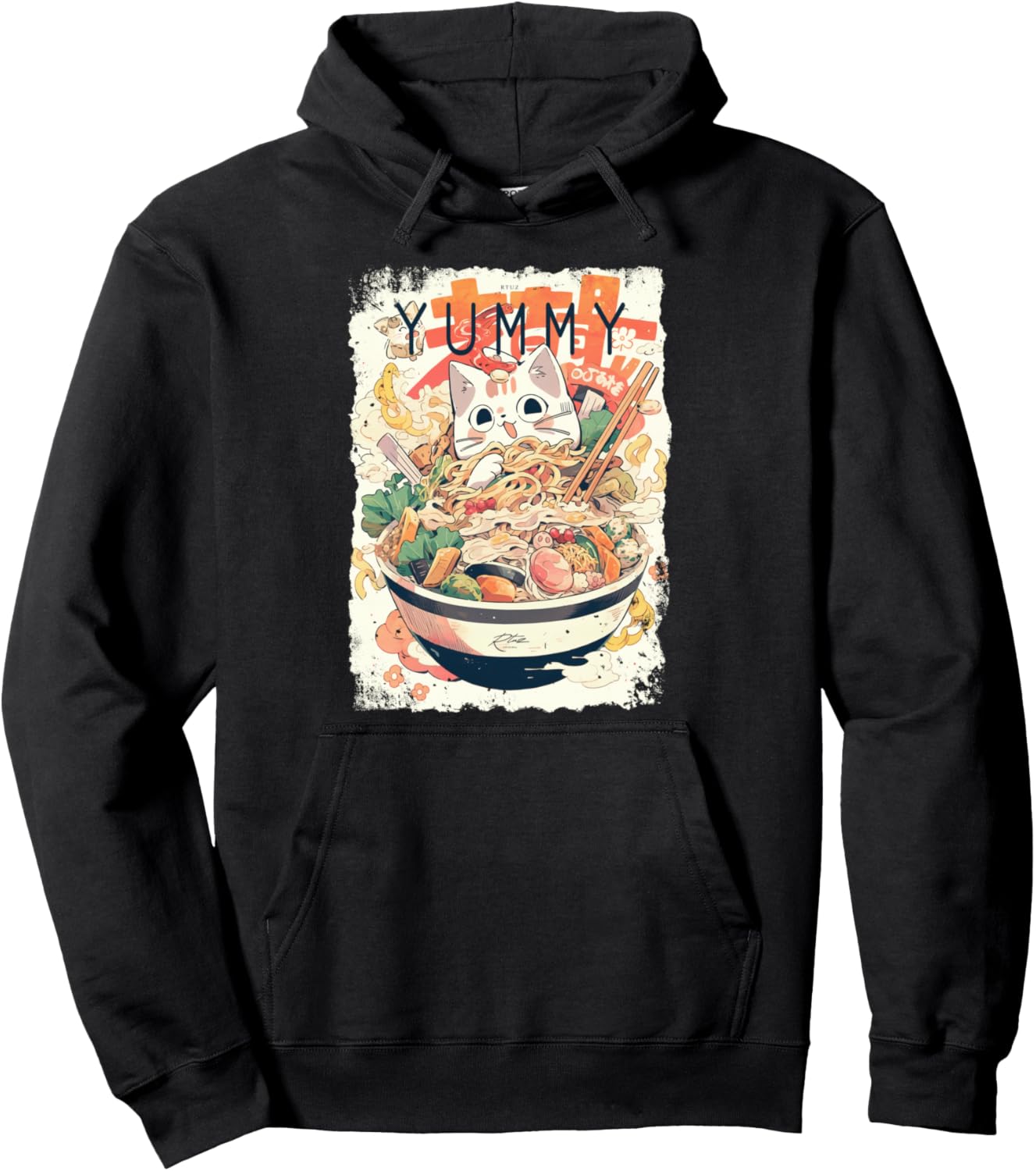 Ramen Noodles Cat Japan Y2K Kawaii Retro Cats Manga Anime Pullover Hoodie