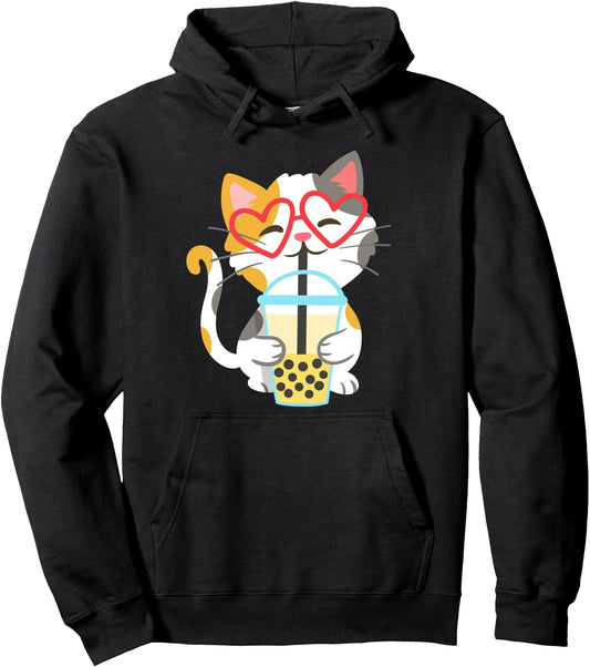 Cat Boba Tea Bubble Tea Kawaii Anime Neko Pullover Hoodie