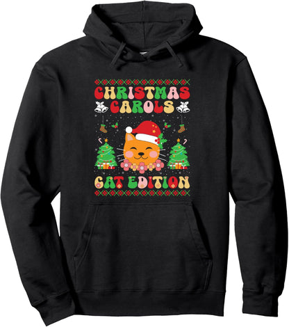 Christmas Cat Mom Retro Groovy Cats Adoption Holiday Pullover Hoodie