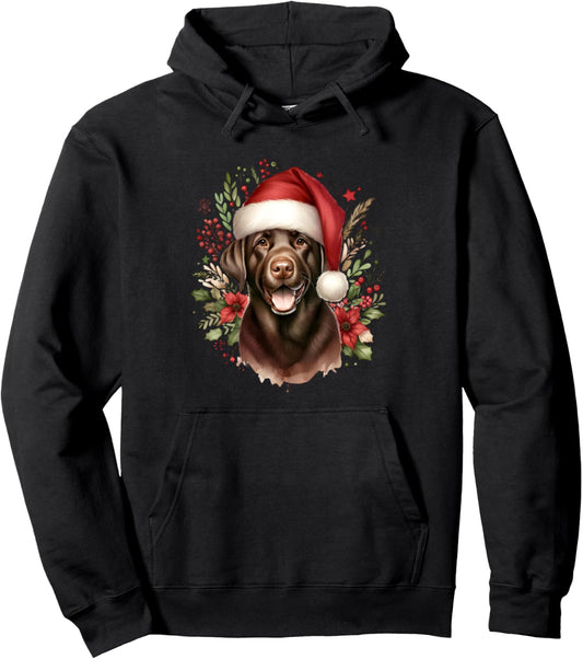 Christmas Chocolate Labrador Lab Dog Watercolor Artwork Pullover Hoodie