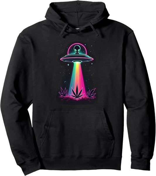 Alien Weed UFO Abduction Cannabis Lover Marijuana Pullover Hoodie