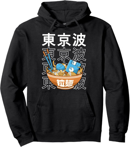 Digital Ramen Bowl Kawaii Aesthetic Otaku Vaporwave Anime Pullover Hoodie