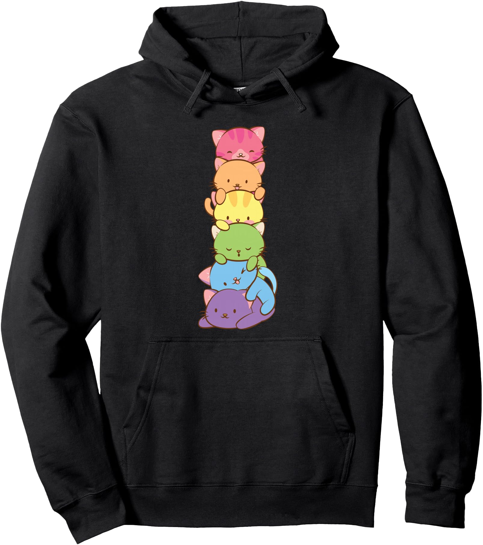 Cute LGBT Rainbow Gay Pride Flag Kawaii Cat Pile Anime Art Pullover Hoodie
