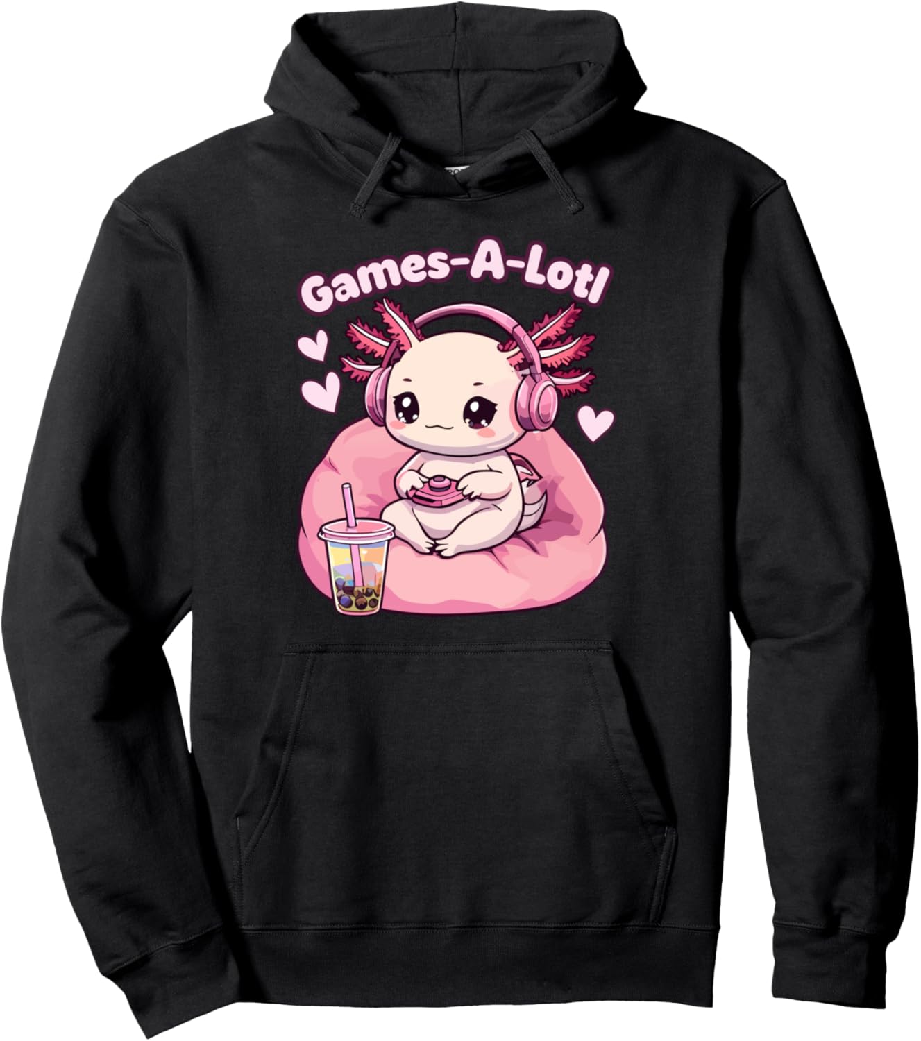 Gamesolotl Axolotl Pink Video Games Cute Kawaii Axolotl Girl Pullover Hoodie