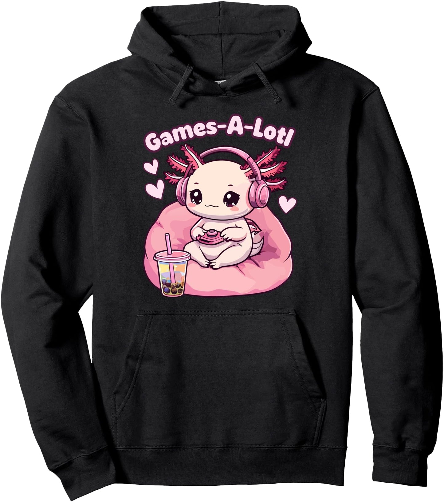 Gamesolotl Axolotl Pink Video Games Cute Kawaii Axolotl Girl Pullover Hoodie