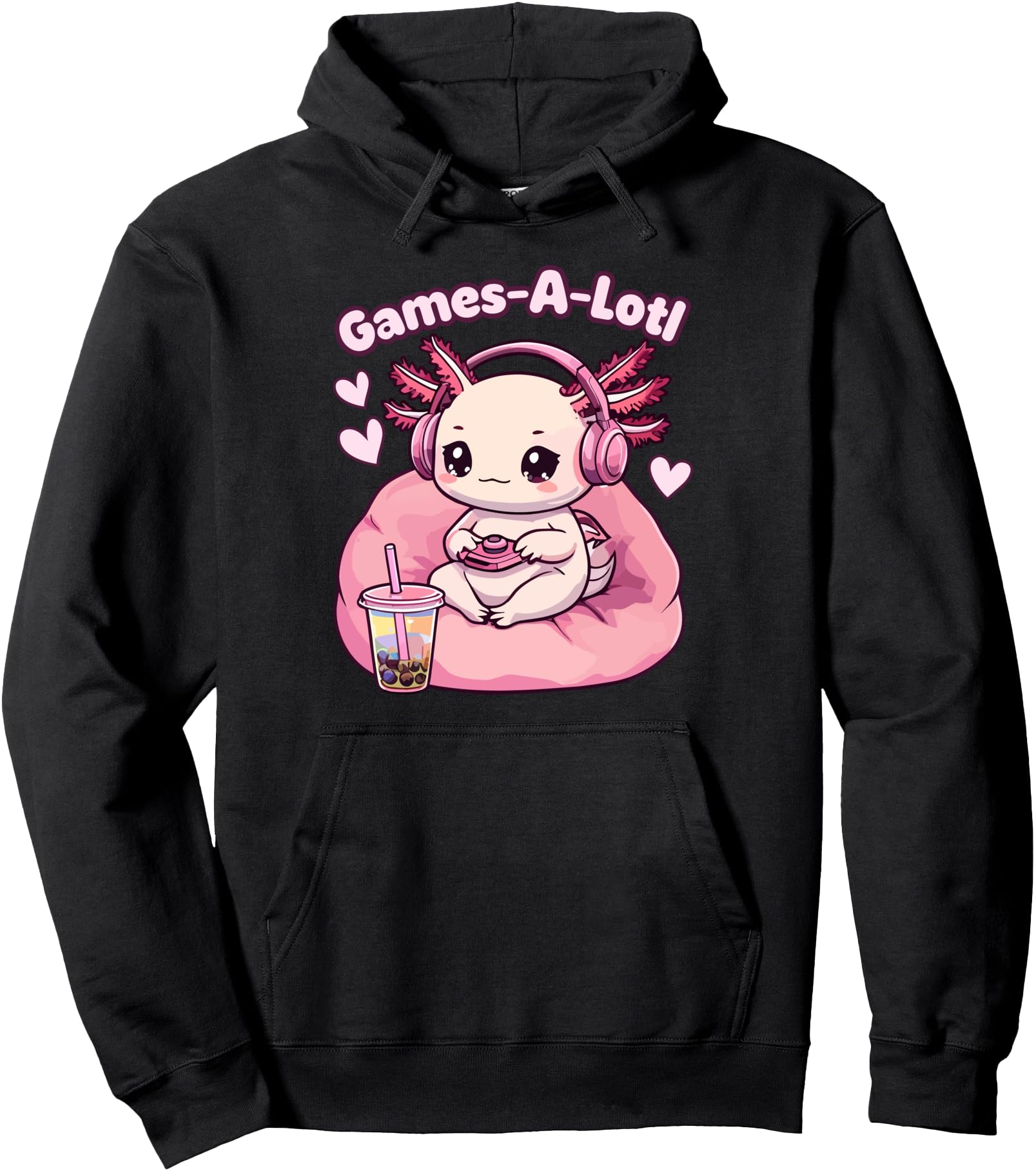 Gamesolotl Axolotl Pink Video Games Cute Kawaii Axolotl Girl Pullover Hoodie