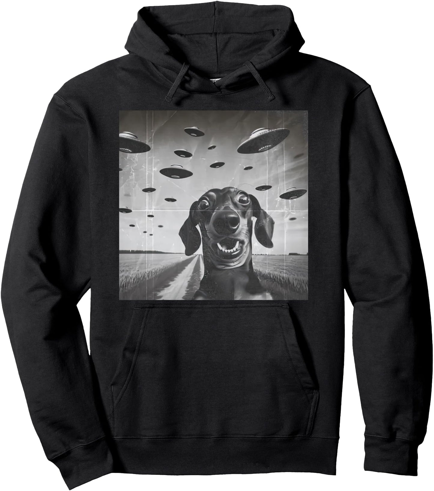 Funny UFO Dachshund Selfie Funny Flying Alien Wiener Dog Pullover Hoodie