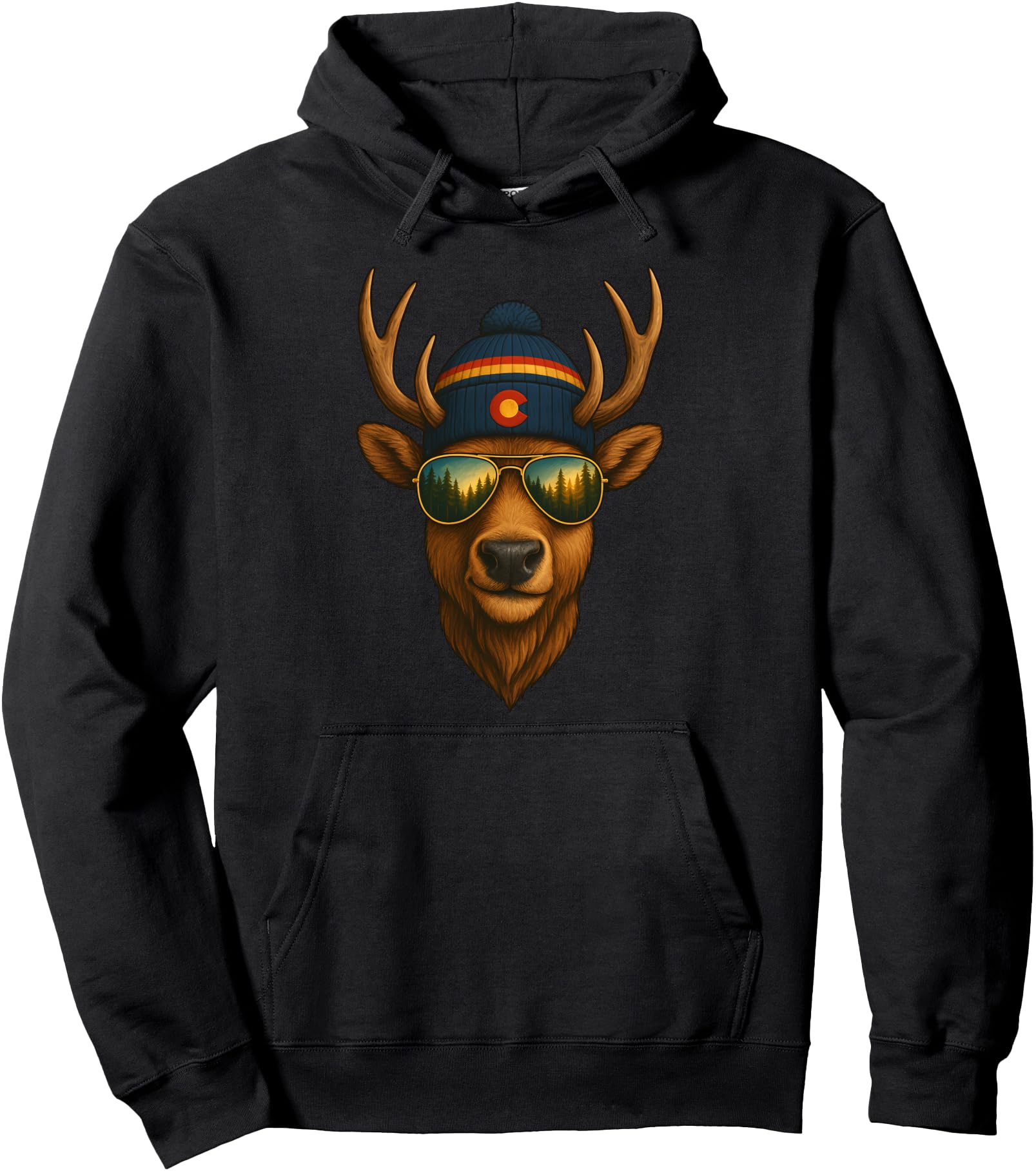 Colorado Elk Beanie Design Cool Mountain Wildlife Graphic Pullover Hoodie