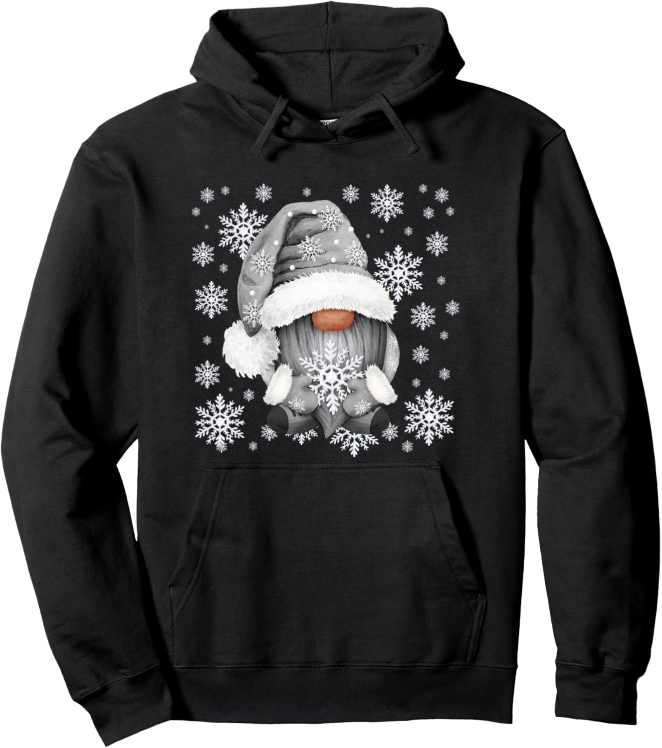 Cool Grey Goth Gnome With Cute Snowflake Pattern For Winter Pullover Hoodie