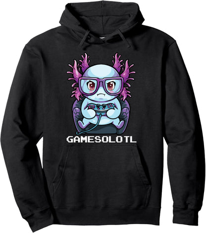 Gamer Axolotl Shirt Gamesolotl Fish Gaming Video Gamer Anime Pullover Hoodie
