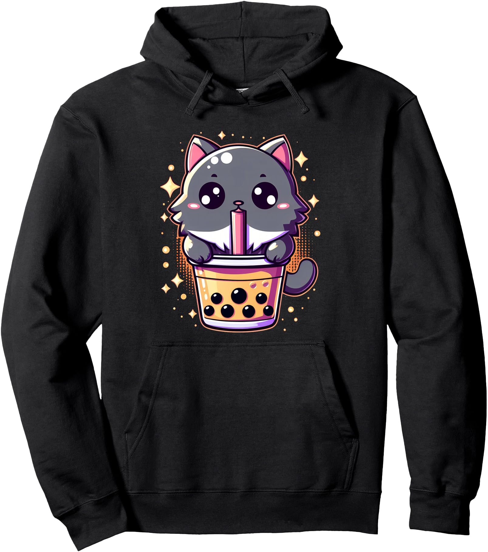 Cute Kawaii Cat Boba Tea Japanese Aesthetic Anime Girls Teen Pullover Hoodie