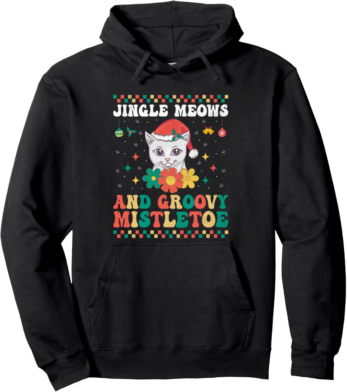 Christmas Cat Mom Retro Groovy Cats Adoption Holiday Pullover Hoodie