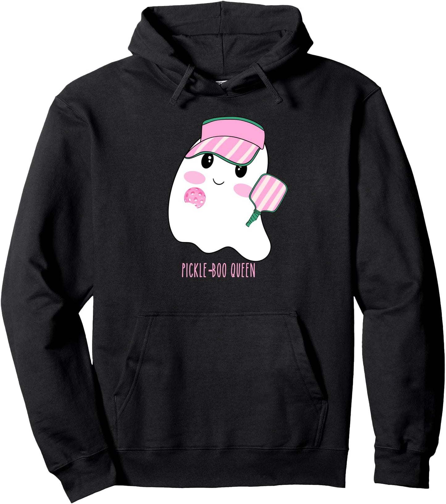 Preppy Pickleball Halloween Pickle-boo Ghost Pastel Pink Pullover Hoodie