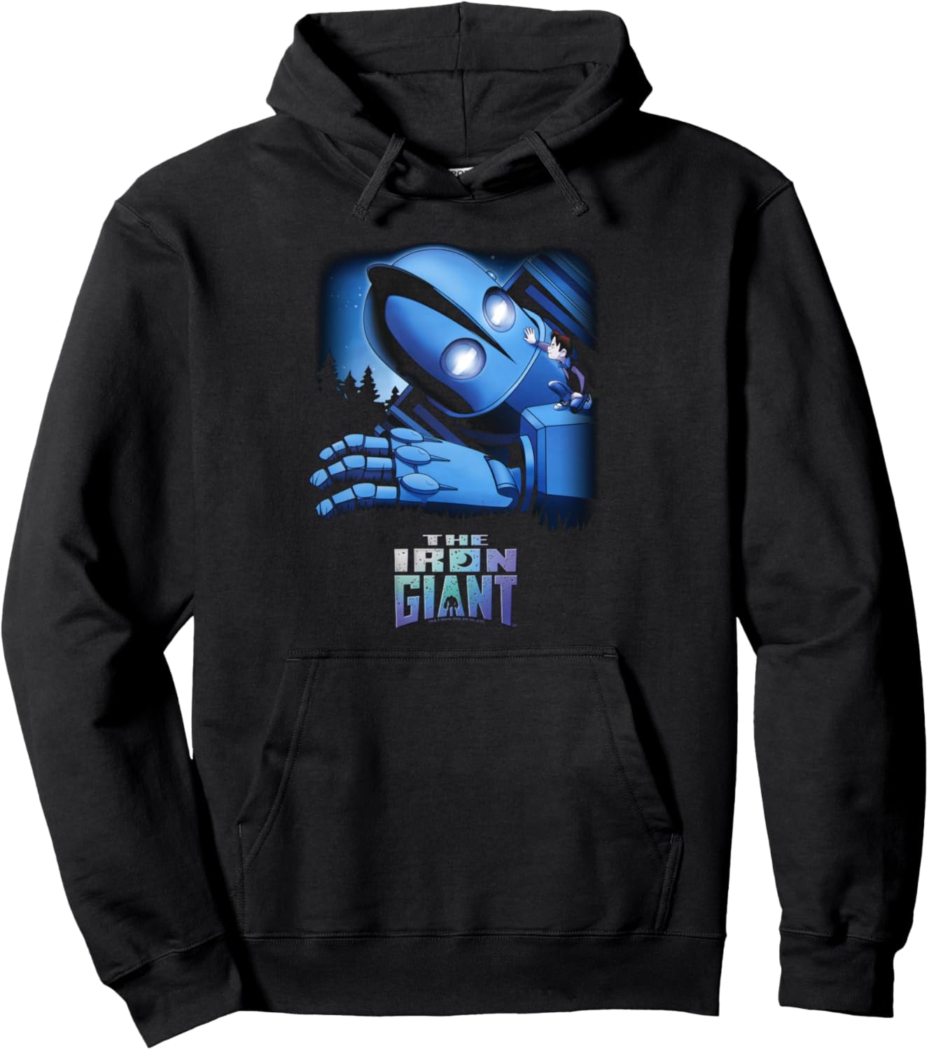 Warner Bros. The Iron Giant and Hogarth Unisex Adult Black Cartoon Pattern Long Sleeve Classic Fit Pullover Hoodie