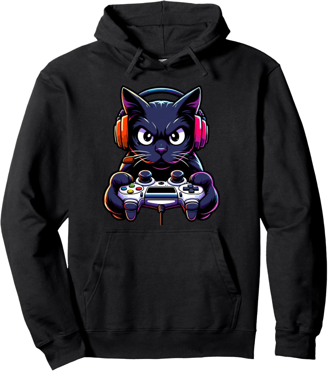 Black Cat Gamer Playing Console Video Game Funny Gaming Pullover Hoodie
