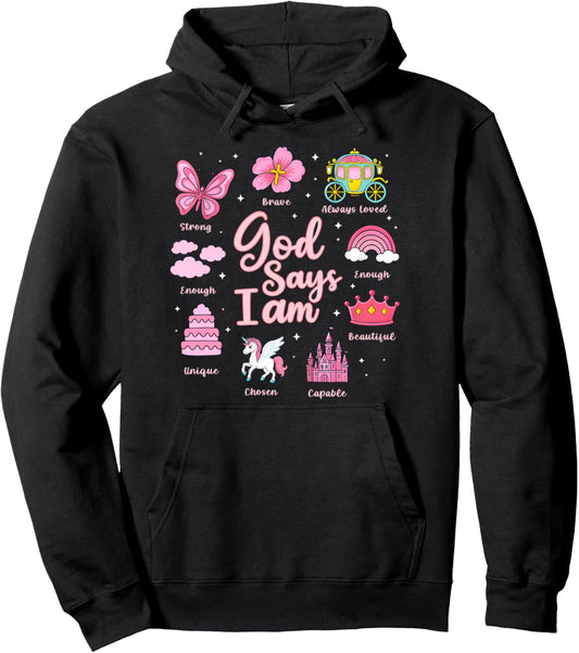 Cartoon God Say I Am Princess Girl Kids Pullover Hoodie