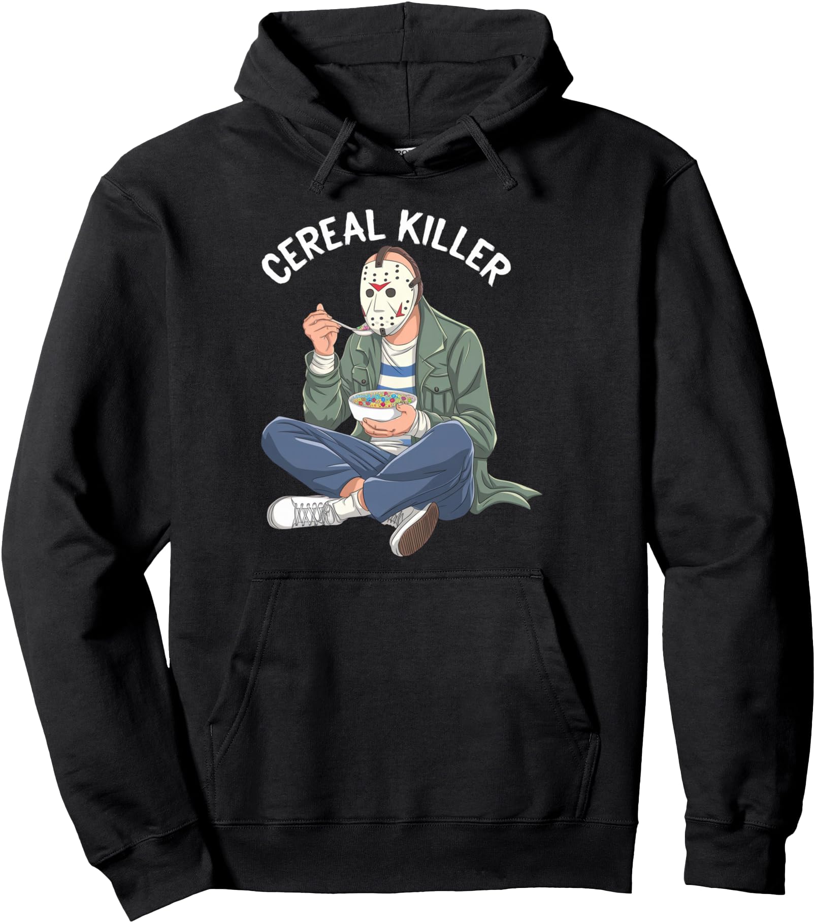 Cereal Killer Masked Character Eating Breakfast Pullover Hoodie