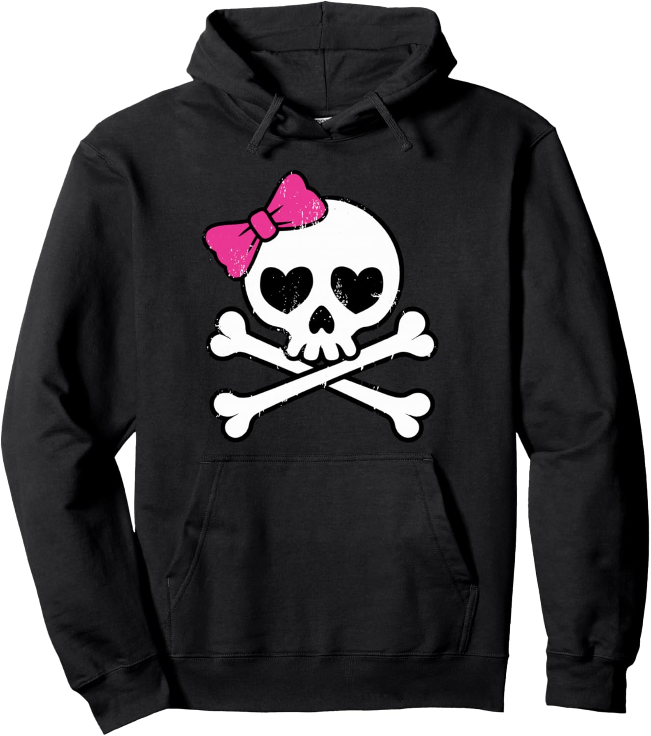 Cute Pretty Pink Skull Crossbones Girl with Hot Pink Bow Pullover Hoodie
