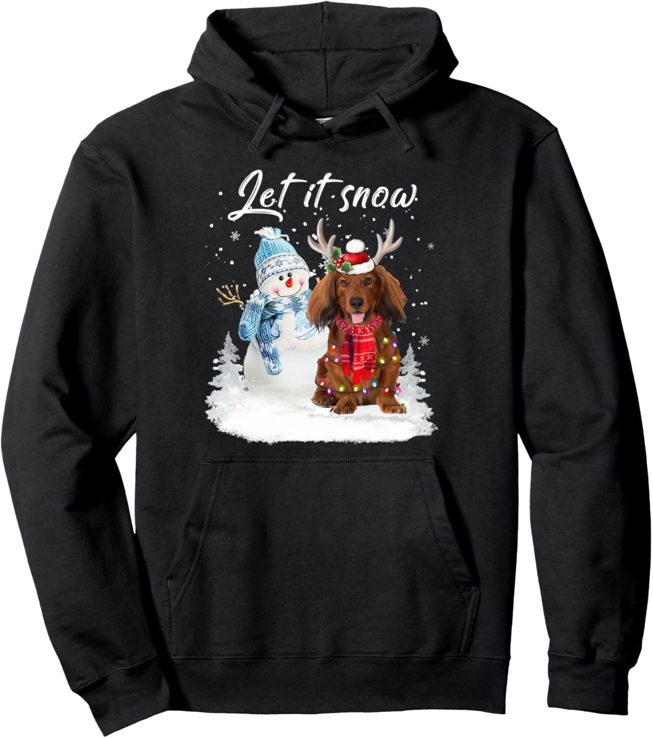 Red Long Haired Dachshund Santa Dog Christmas Snowman Xmas Pullover Hoodie