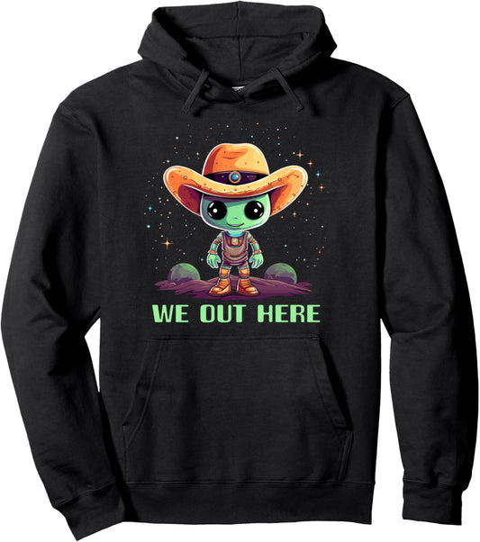 Alien Cowboy We Out Here Funny Western Halloween Pullover Hoodie