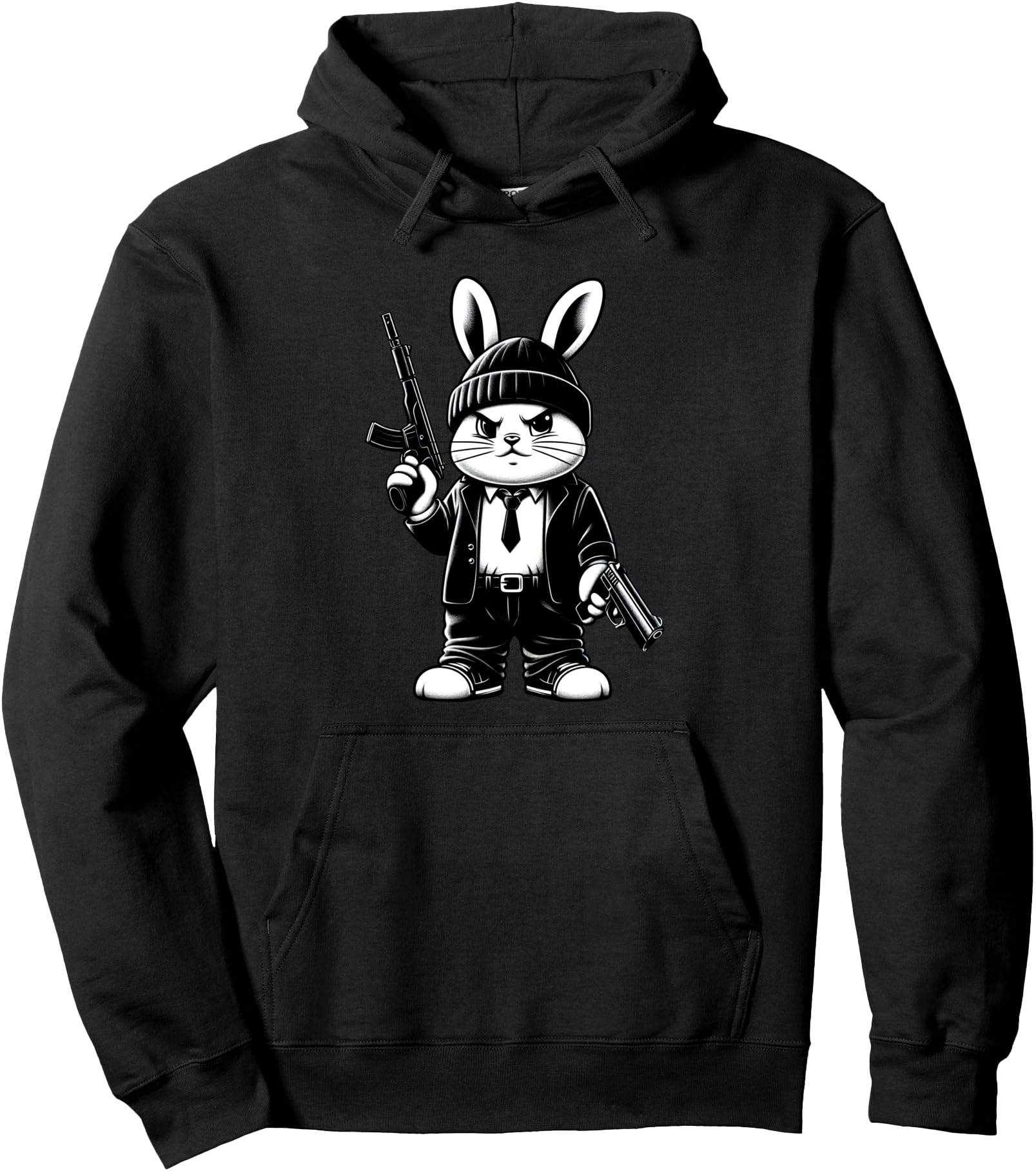 Thug Bunny Rabbit Gangster Rabbit With Gun Funny Rabbit Pullover Hoodie