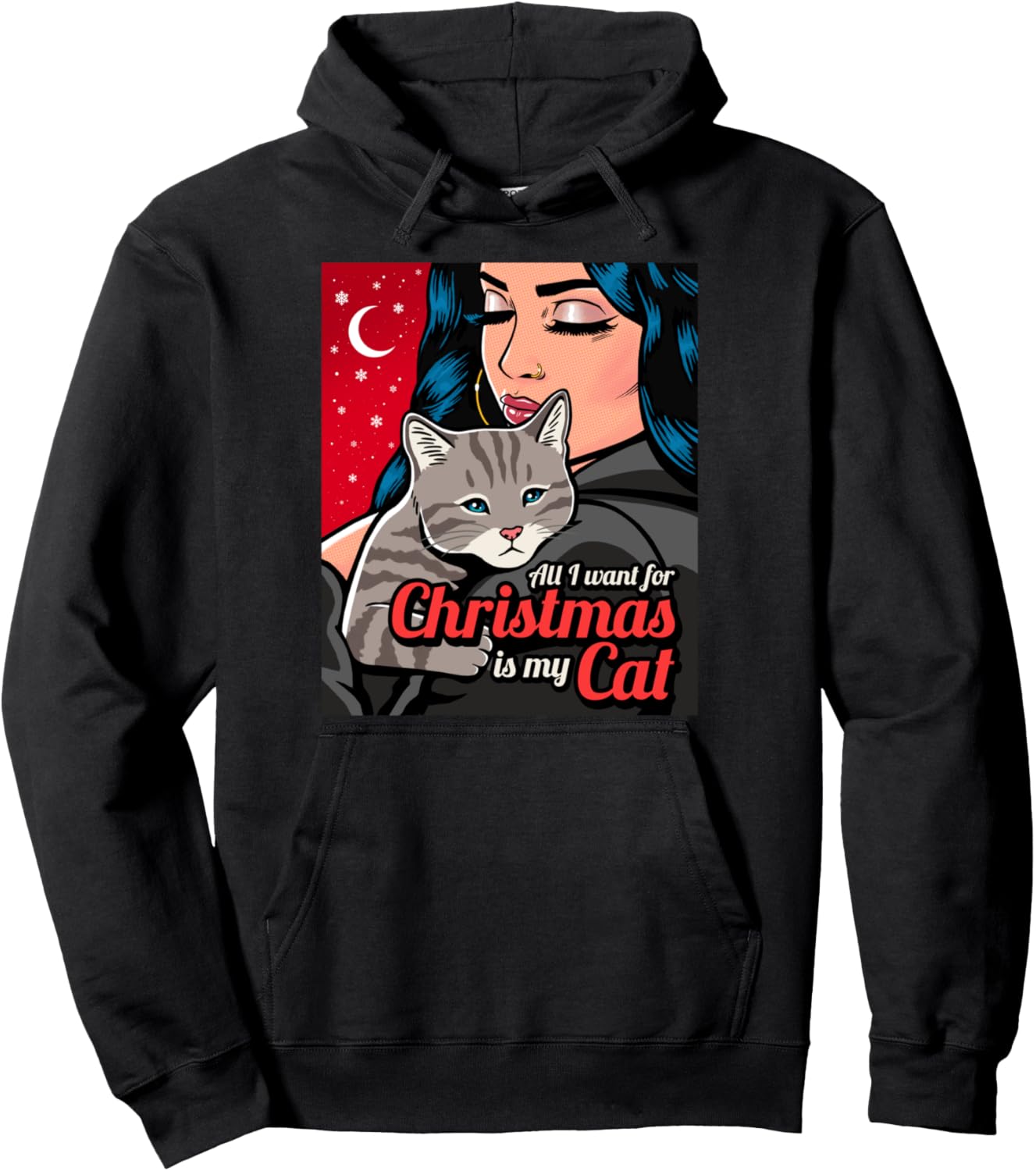 Christmas Cat Lover Funny Cute Kitten Vintage Retro Anime Pullover Hoodie