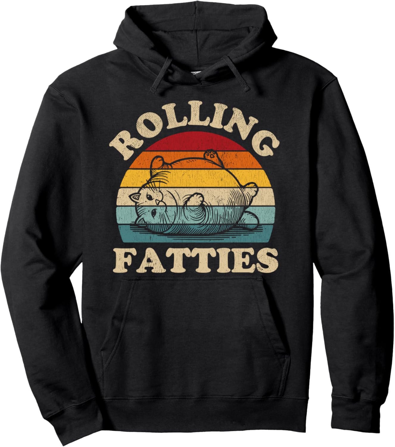 Rolling Fatties Cat Humor Apparel Retro Vintage Fat Cat Pullover Hoodie