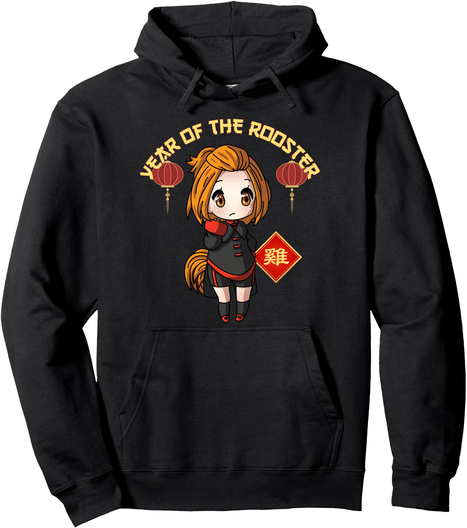 Year of The Rooster Chinese Zodiac Lunar New Year Anime Girl Pullover Hoodie