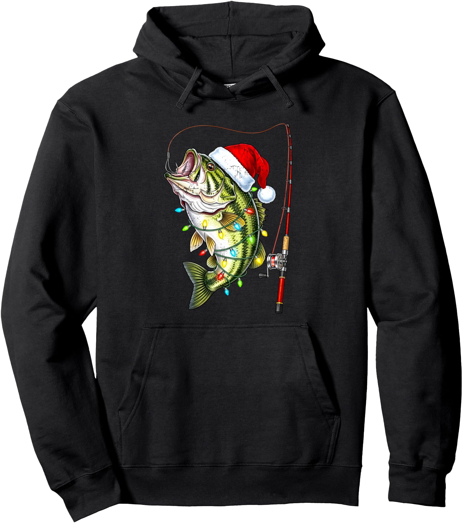 Funny Christmas Fishing Bass Santa Hat Lights for Men Boys Pullover Hoodie