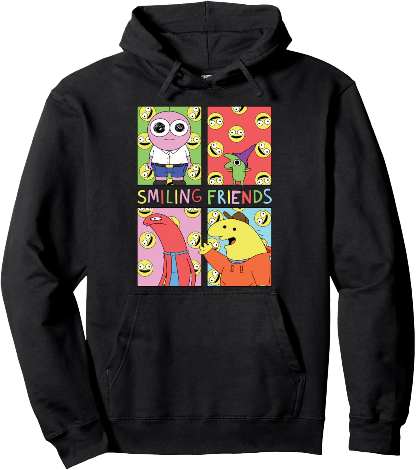 Smiling Friends Pop Art Character Grid Funny Cartoon Pullover Hoodie