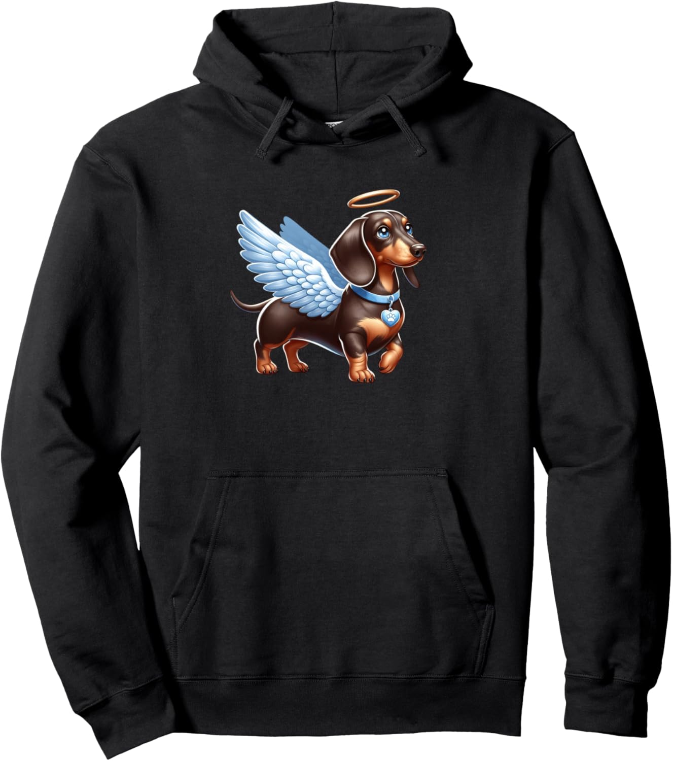 Cute Cartoon Dachshund Angel with Wings Pullover Hoodie