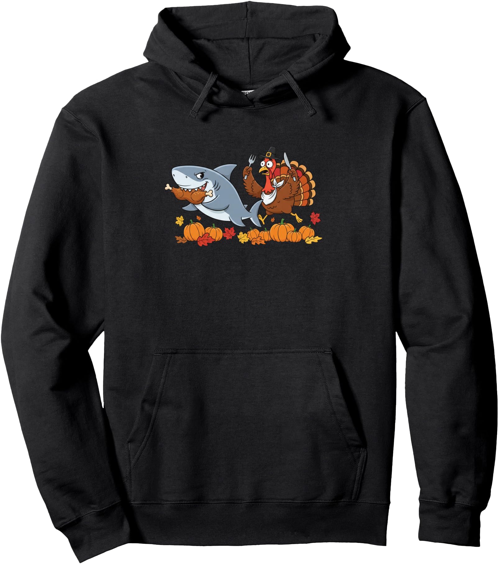 Funny Shark Turkey Autumn Thanksgiving Womens Mens Pullover Hoodie