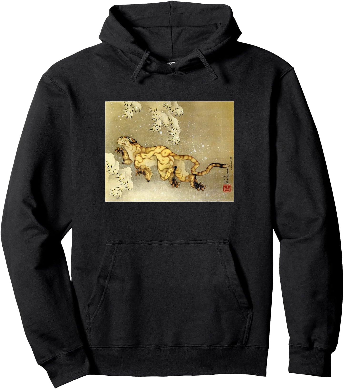 Tiger In The Snow Hokusai Japanese Woodblock Pullover Hoodie
