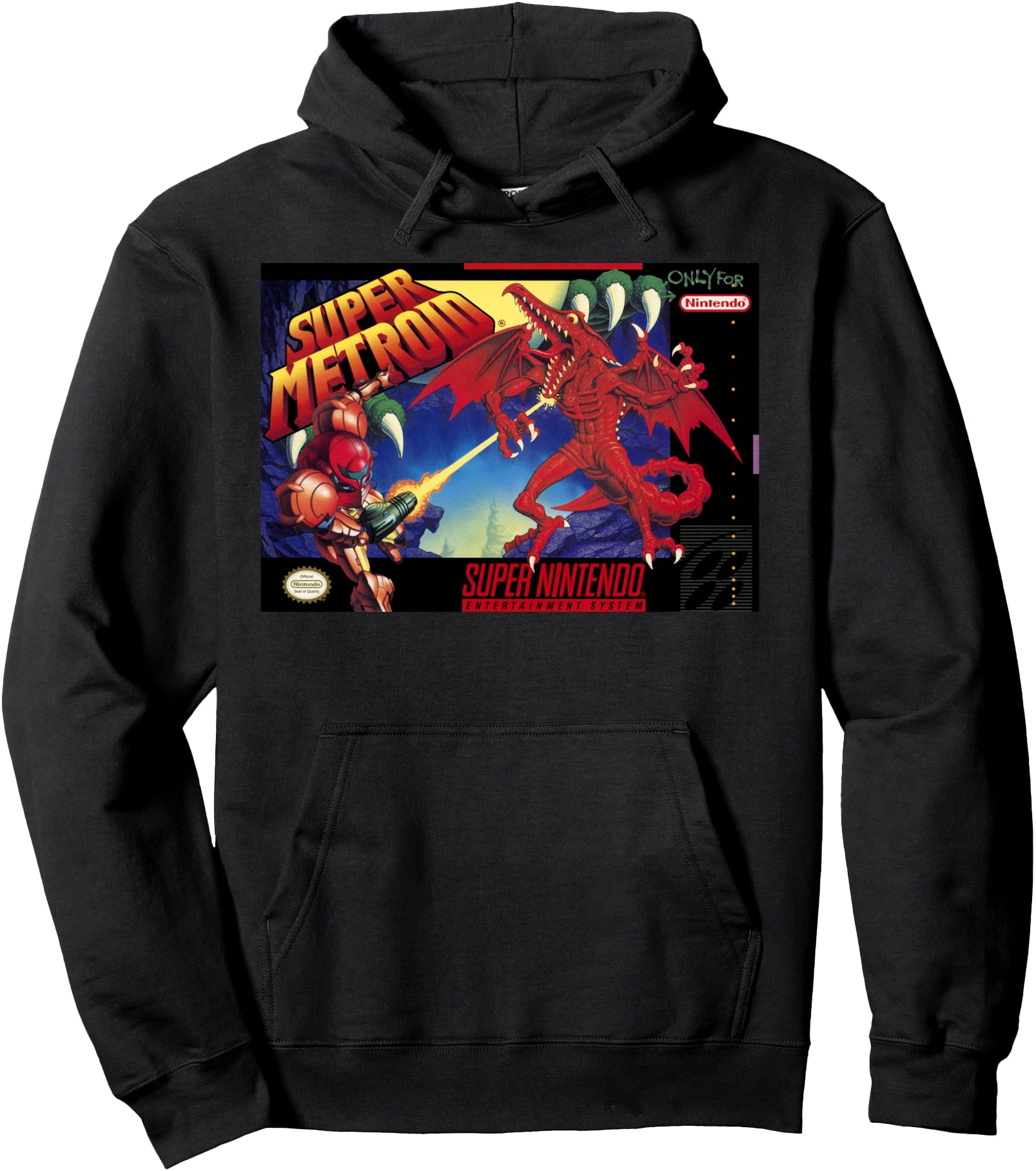 Nintendo Super Metroid Classic Box Art Graphic Hoodie Pullover Hoodie