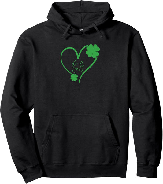 Cat Silhouette Shamrock St Patricks Day Kitten Lover Pet Pullover Hoodie