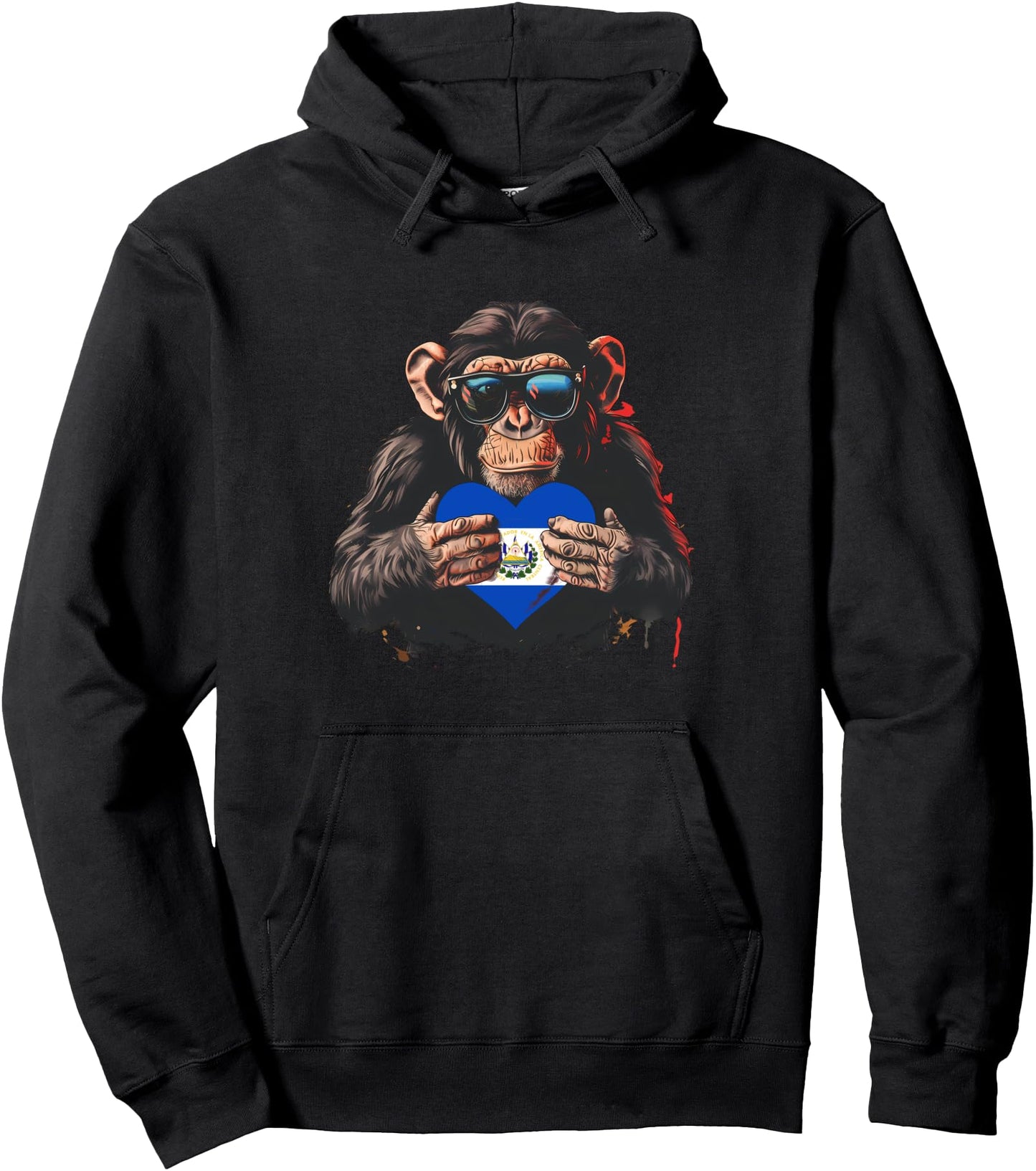 El Salvador Flag Monkey Heart El Salvadorian Pride Pullover Hoodie