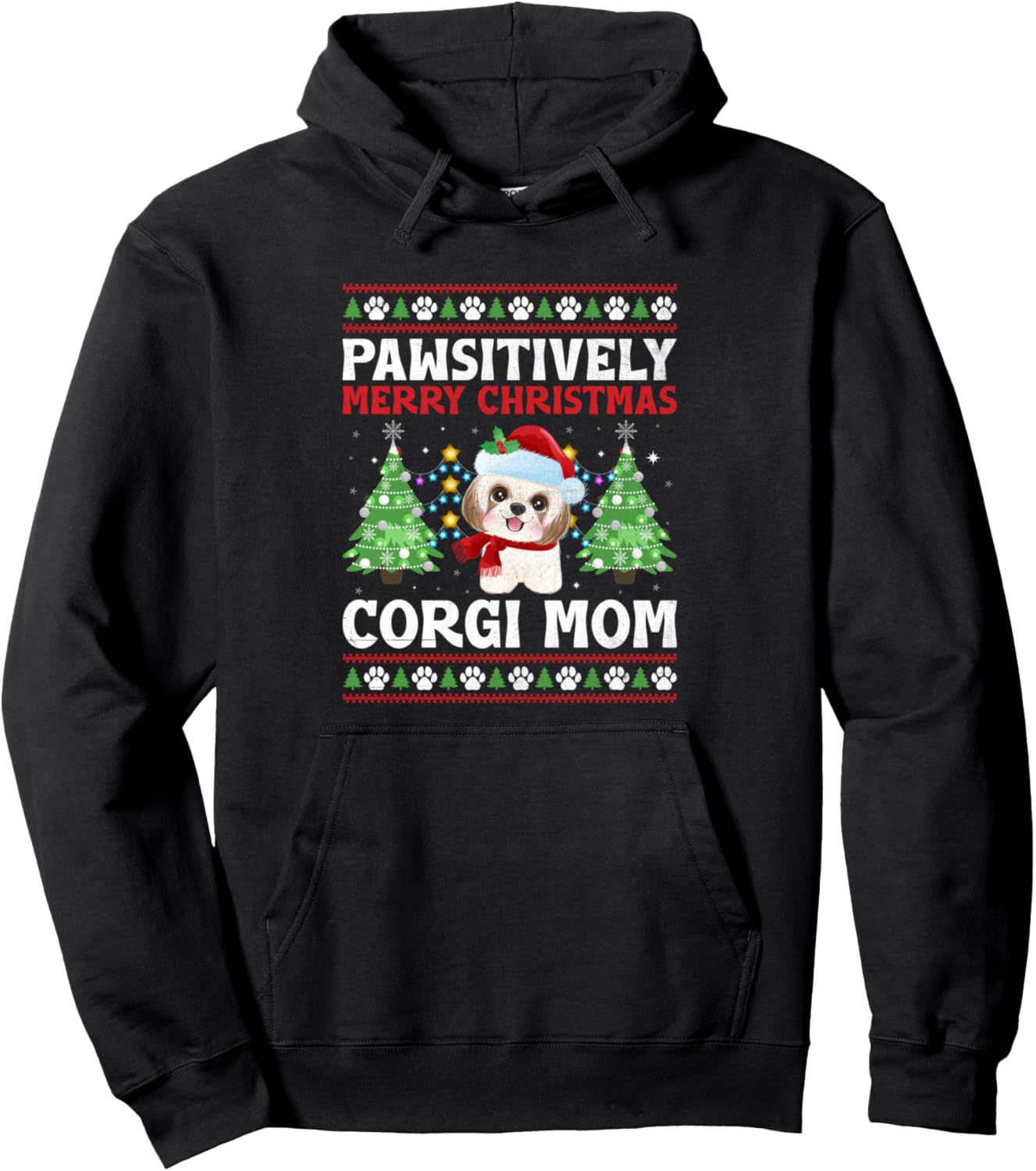 Christmas Corgi Mom Dog Breed Owner Rescuer Fur Mama Pullover Hoodie