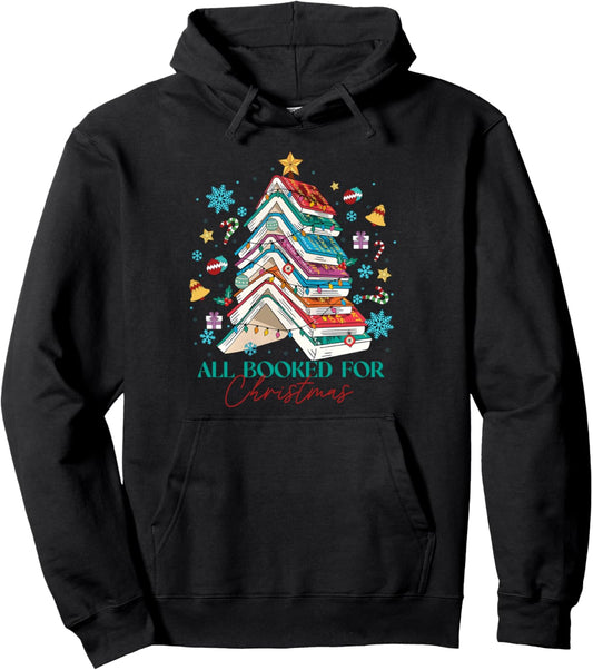 All Booked For Christmas Book Christmas Tree Lights Xmas Pullover Hoodie